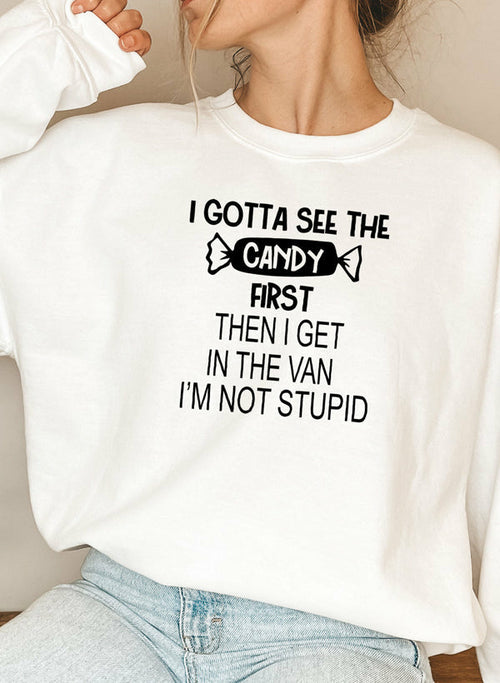 i gotta see the candy first sweat shirt – shop cool sw | dropsona - neutral - close-up detail