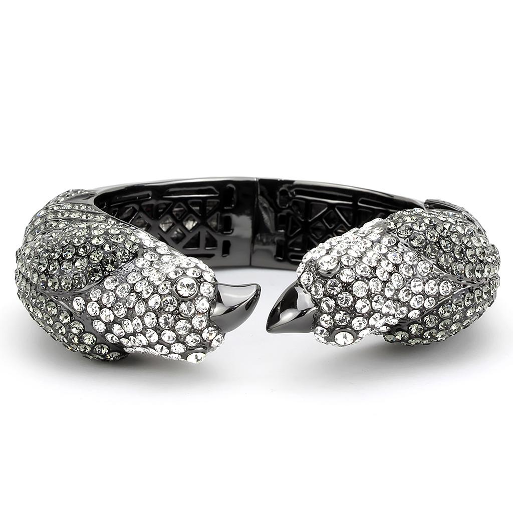 lo4333 - ruthenium brass bangle with top grade crystal | dropsona - neutral - front view