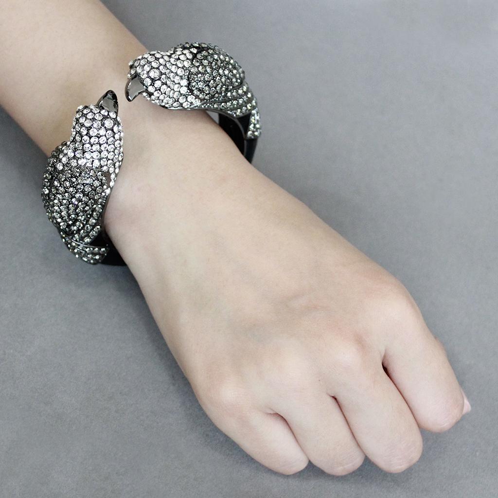 lo4333 - ruthenium brass bangle with top grade crystal | dropsona - neutral - size reference