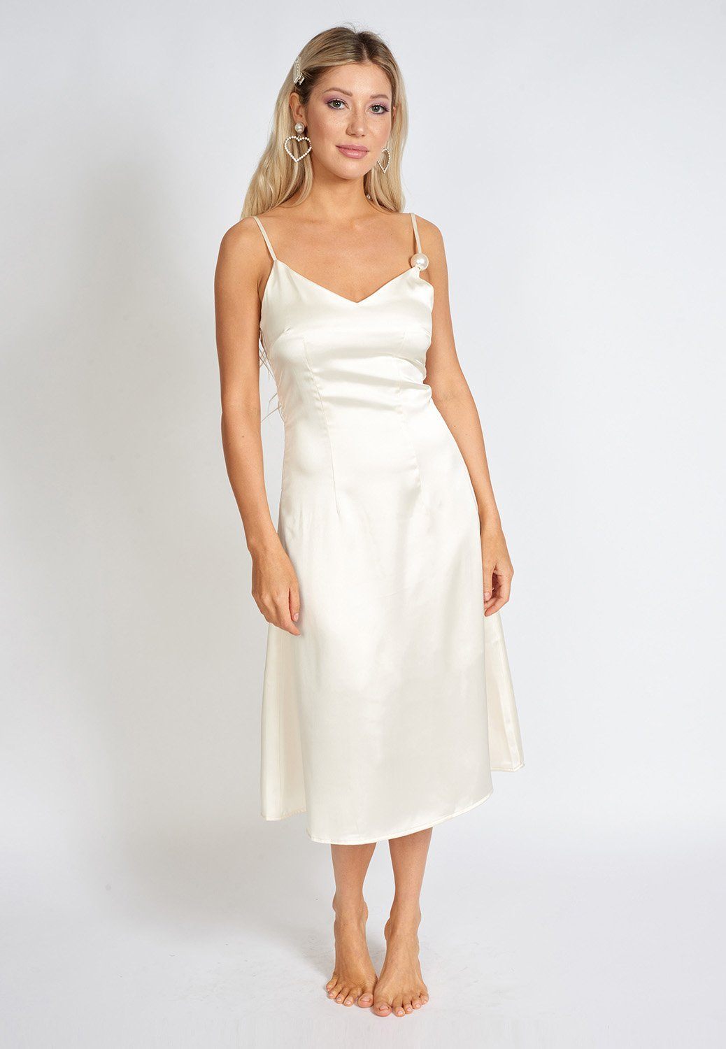 léonie one pearl satin slip dress – details: v shaped | dropsona - neutral - everyday use