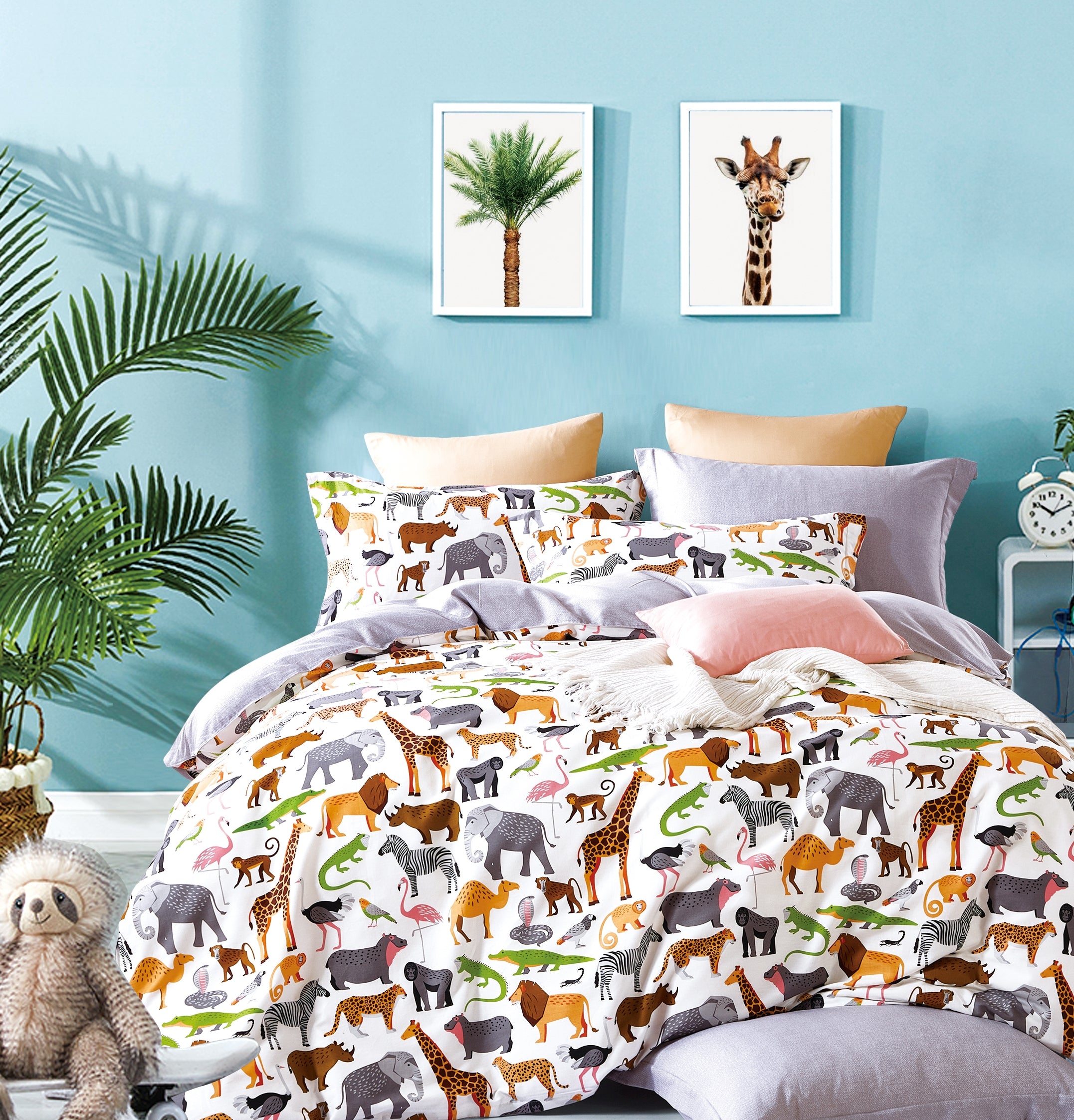 fun kids animal prints 100% cotton reversible duvet co | dropsona - neutral - everyday use