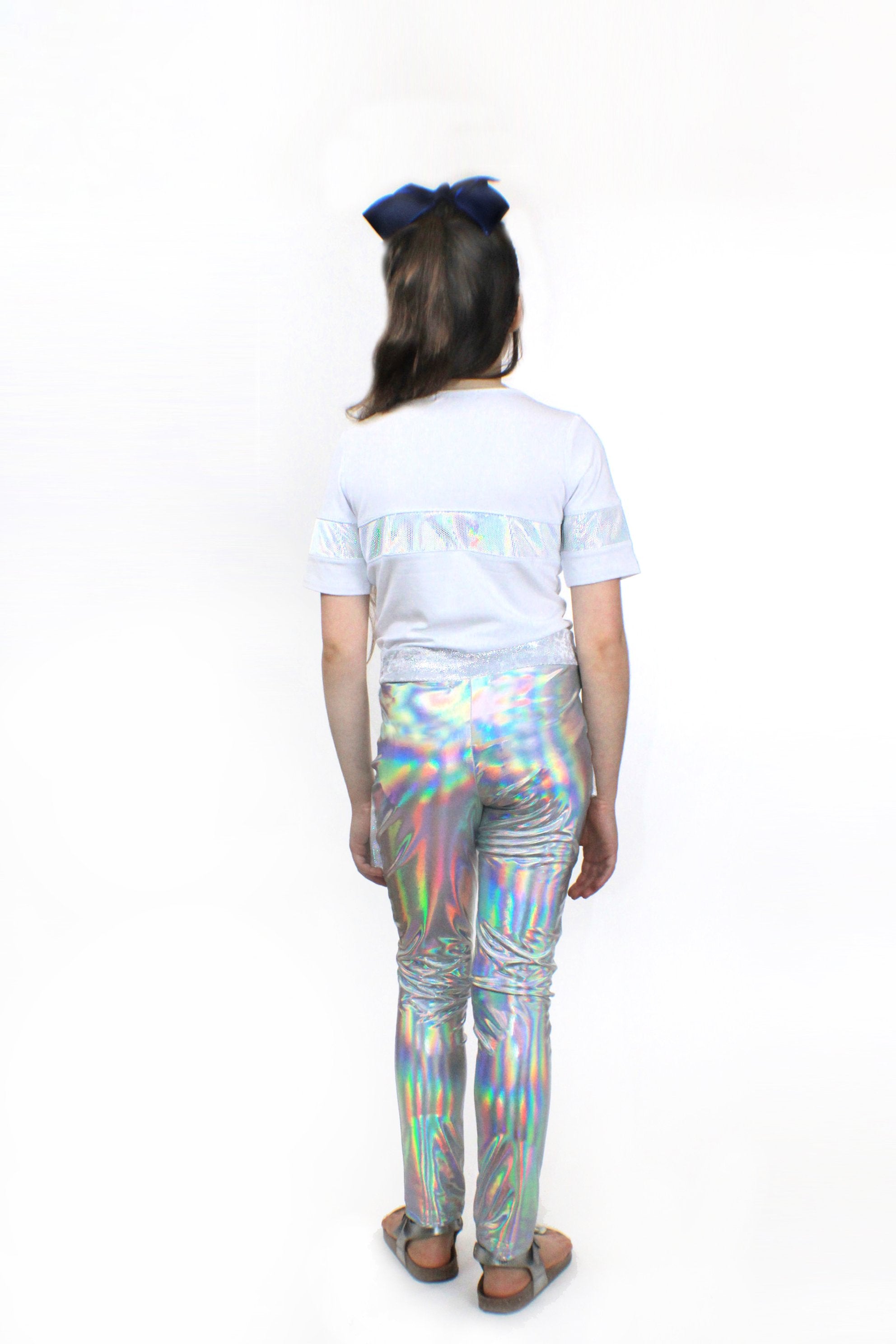stella, bamboo jersey and holographic sequin top stell | dropsona - neutral - close-up detail