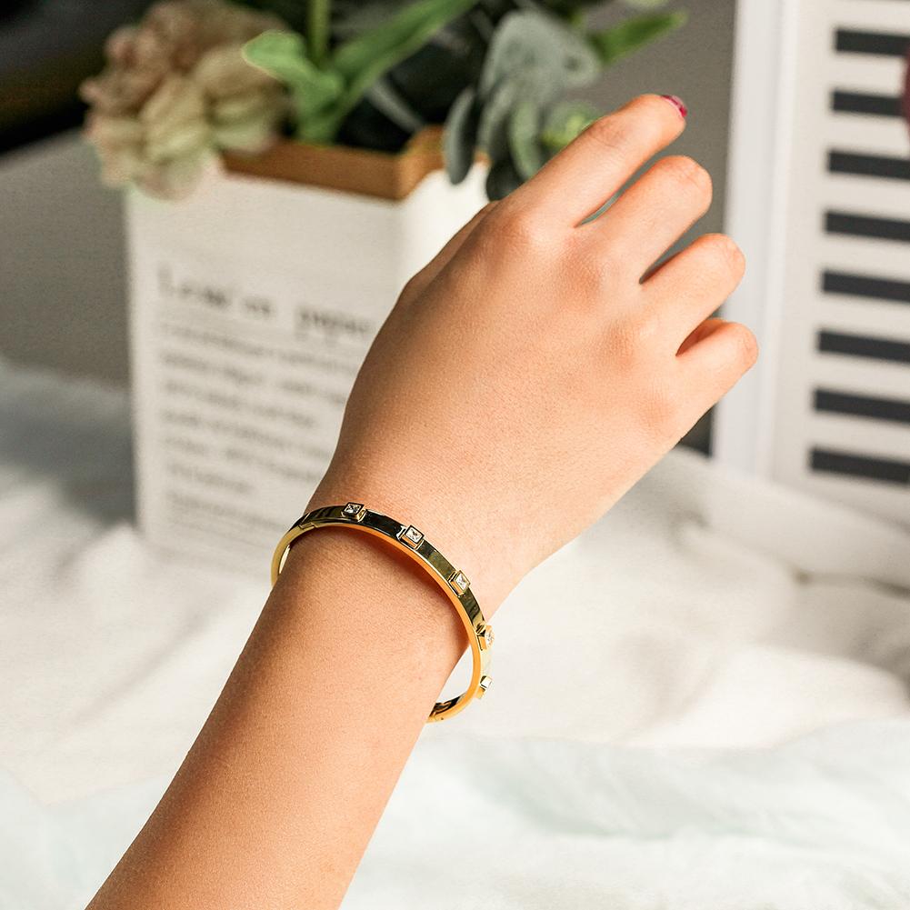 metal stone hinged bangle – all of our pieces are made | dropsona - neutral - front view
