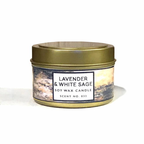 lavender + white sage aromatherapy scented soy wax can | dropsona - neutral - material texture