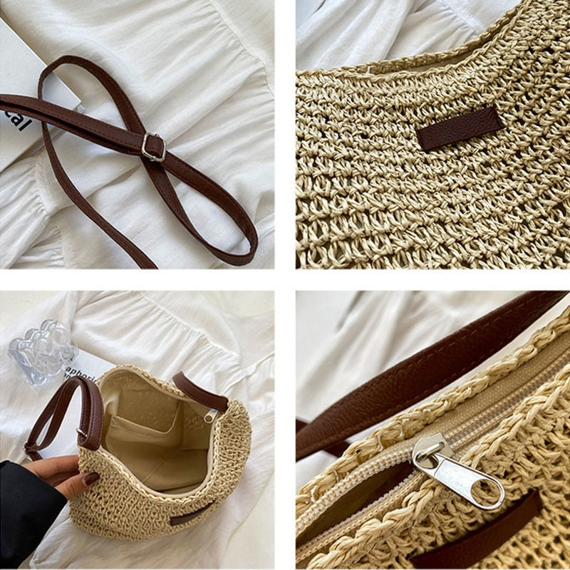 casual summer shoulder straw bag – the s | dropsona - neutral - size reference