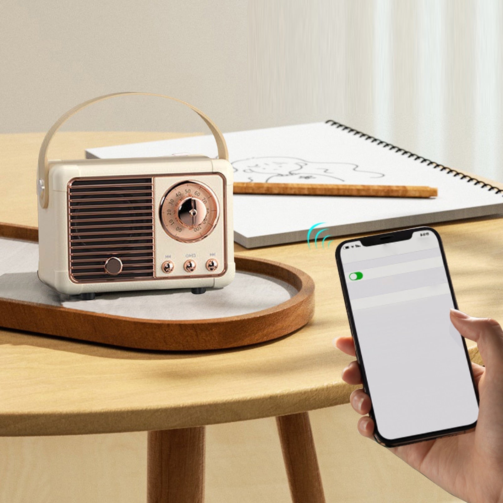 bluetooth compact retro speakers with radio – enjoy ex | dropsona - neutral - material texture