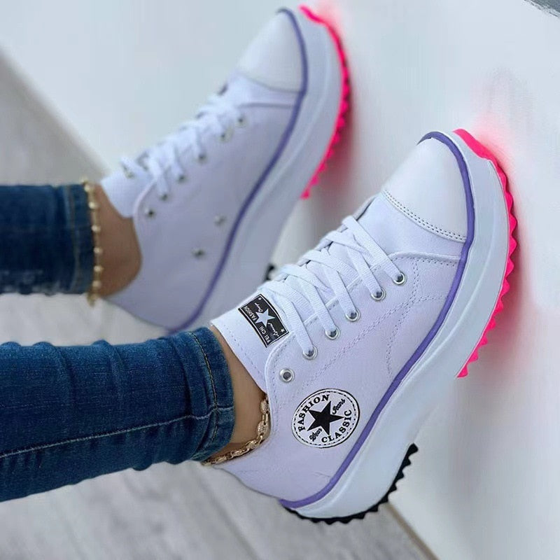flat lace-up sneakers pattern canvas casual sport shoe | dropsona - neutral - everyday use
