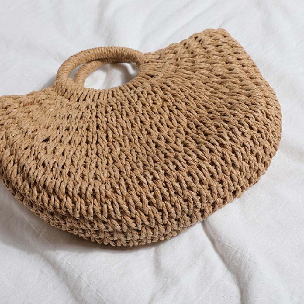 summer top handle semi circle straw bag – set yourself | dropsona - neutral - material texture
