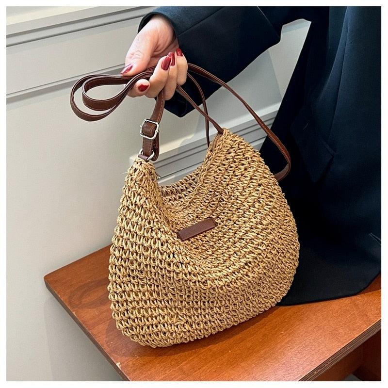 casual summer shoulder straw bag – the s | dropsona - neutral - everyday use