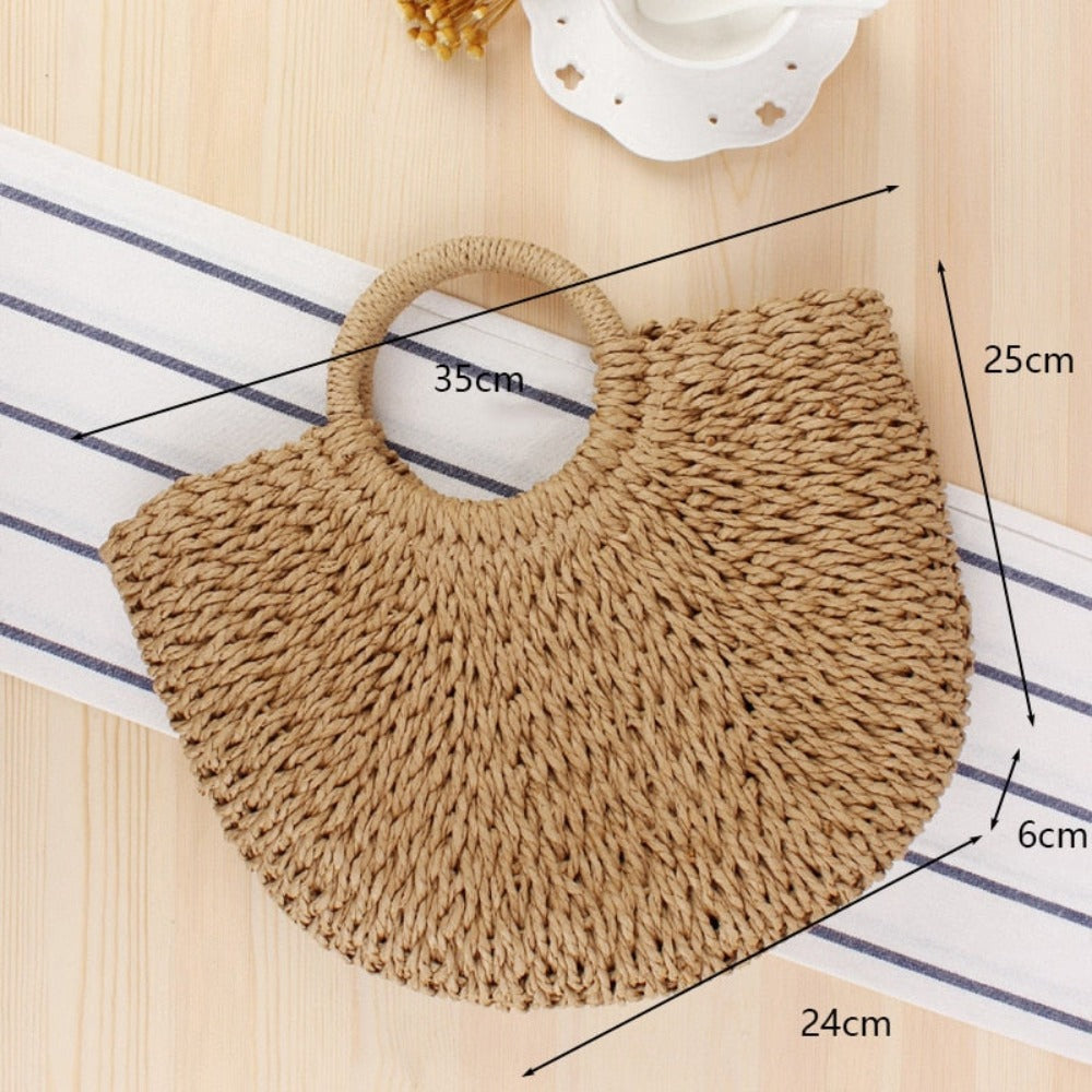 summer top handle semi circle straw bag – set yourself | dropsona - neutral - size reference