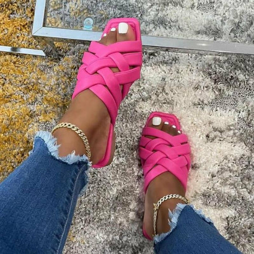 summer casual outdoor leather flat women slippers blue | dropsona - neutral - packaging