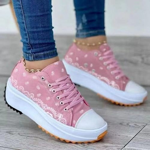 2022 pattern canvas women sneakers casual sport shoes | dropsona - neutral - front view