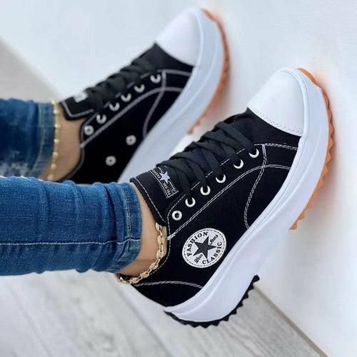 flat lace-up sneakers pattern canvas casual women spor | dropsona - neutral - close-up detail
