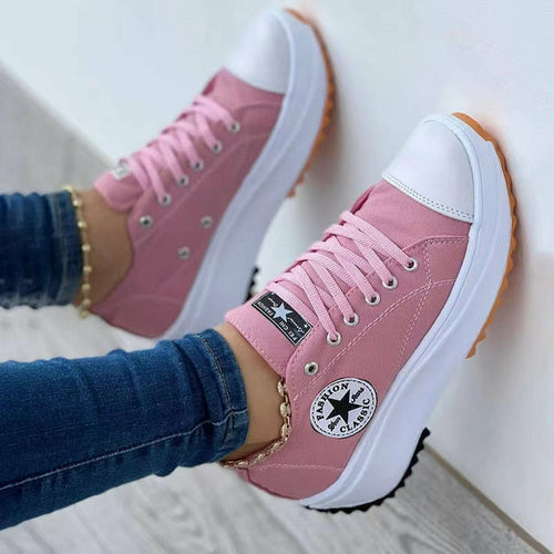 flat lace-up sneakers pattern canvas casual women spor | dropsona - neutral - size reference