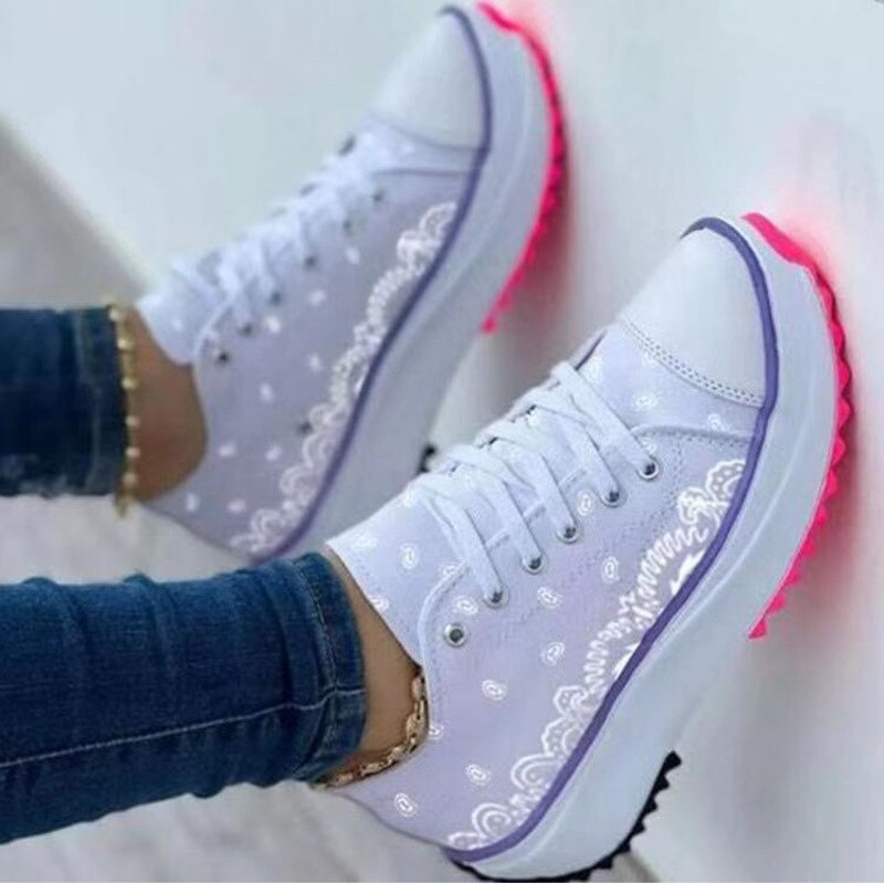 2022 pattern canvas women sneakers casual sport shoes | dropsona - neutral - front view