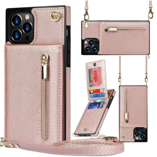 slim zipper wallet back case for iphone with crossbody | dropsona - neutral - usage example
