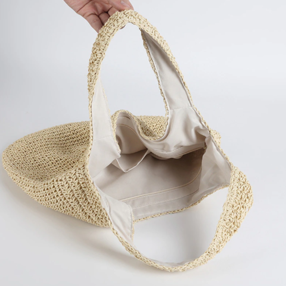 summer shoulder straw tote – make your even mor | dropsona - neutral - close-up detail