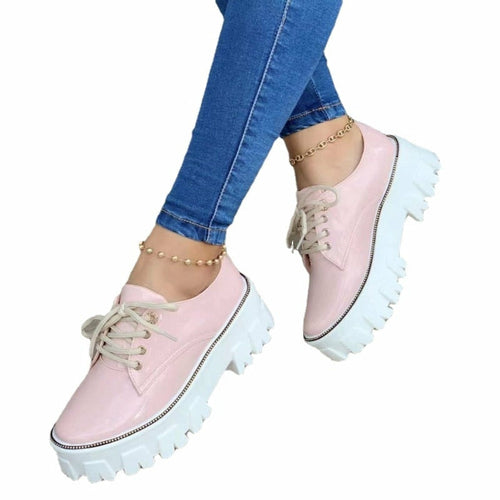 thick heel flat platform oxford women shoes pink/red/b | dropsona - neutral - front view