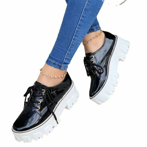 thick heel flat platform oxford women shoes pink/red/b | dropsona - neutral - close-up detail