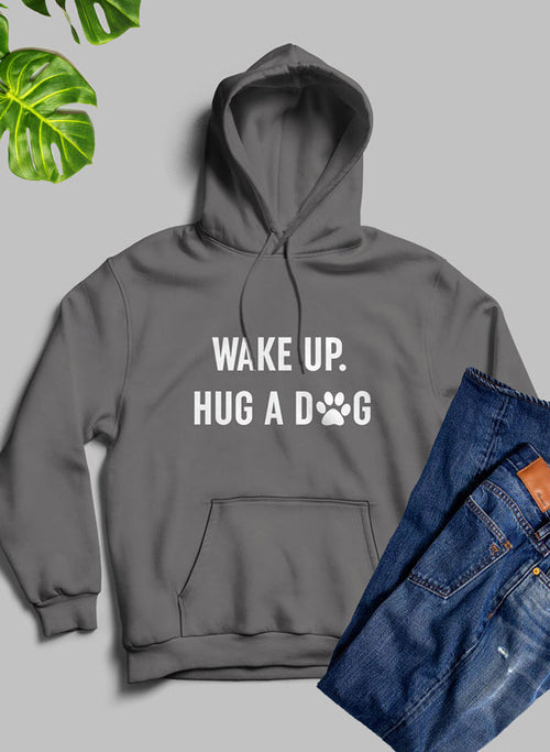 wake up hug a dog hoodie – shop cool designed b | dropsona - neutral - front view
