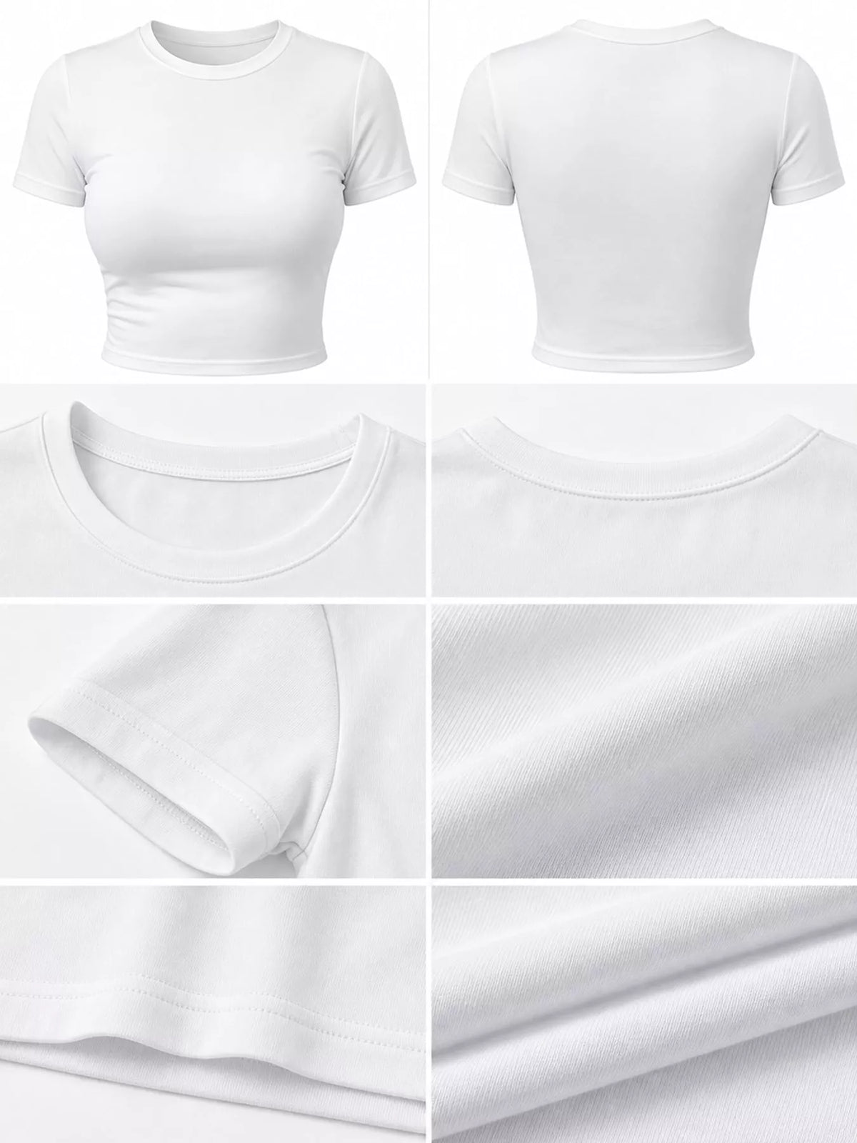 slim fit basic crew neck short sleeve crop t-shirt | dropsona - neutral - size reference