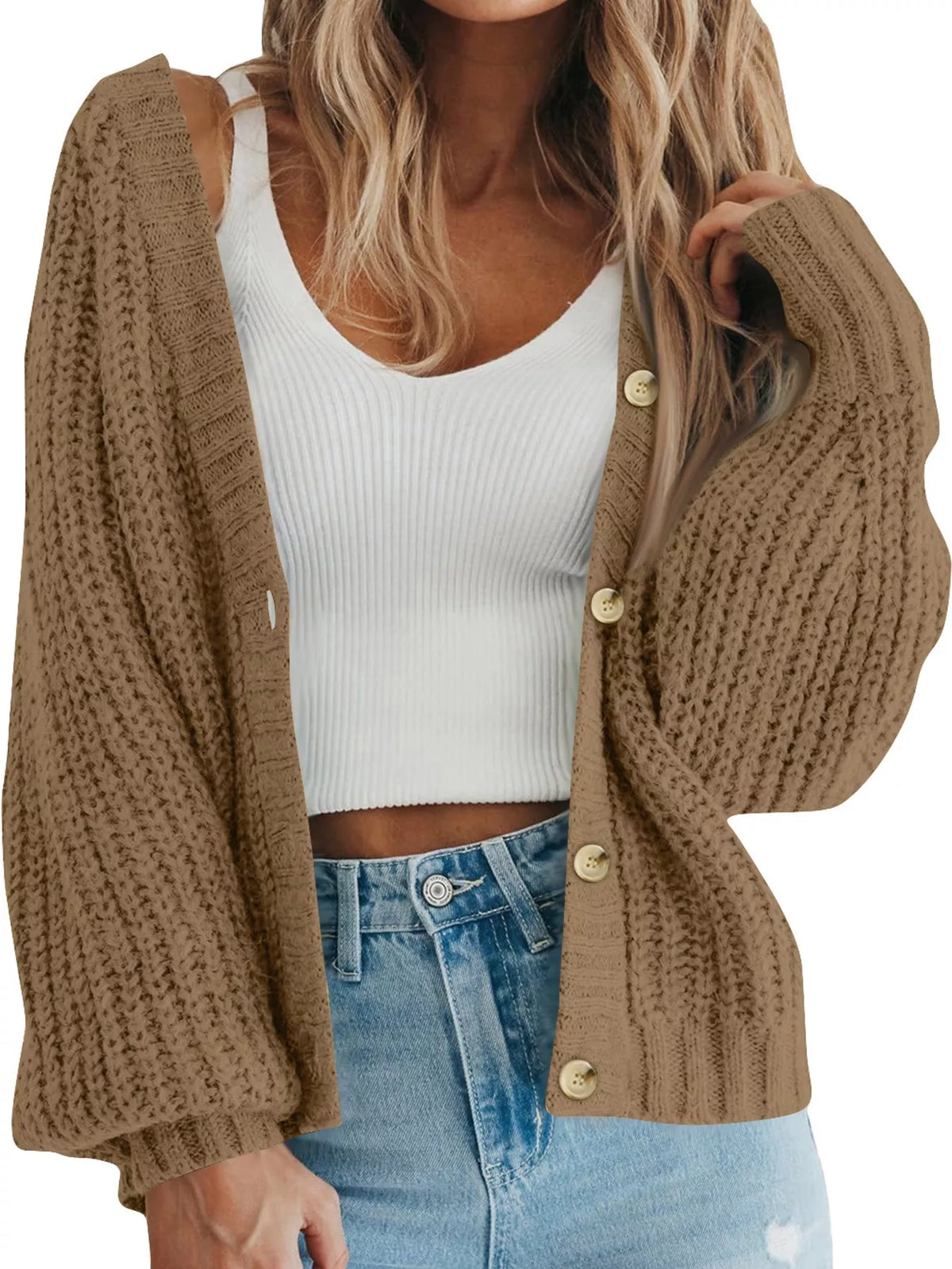 full size chunky knit button-down cardigan plus | dropsona - neutral - material texture