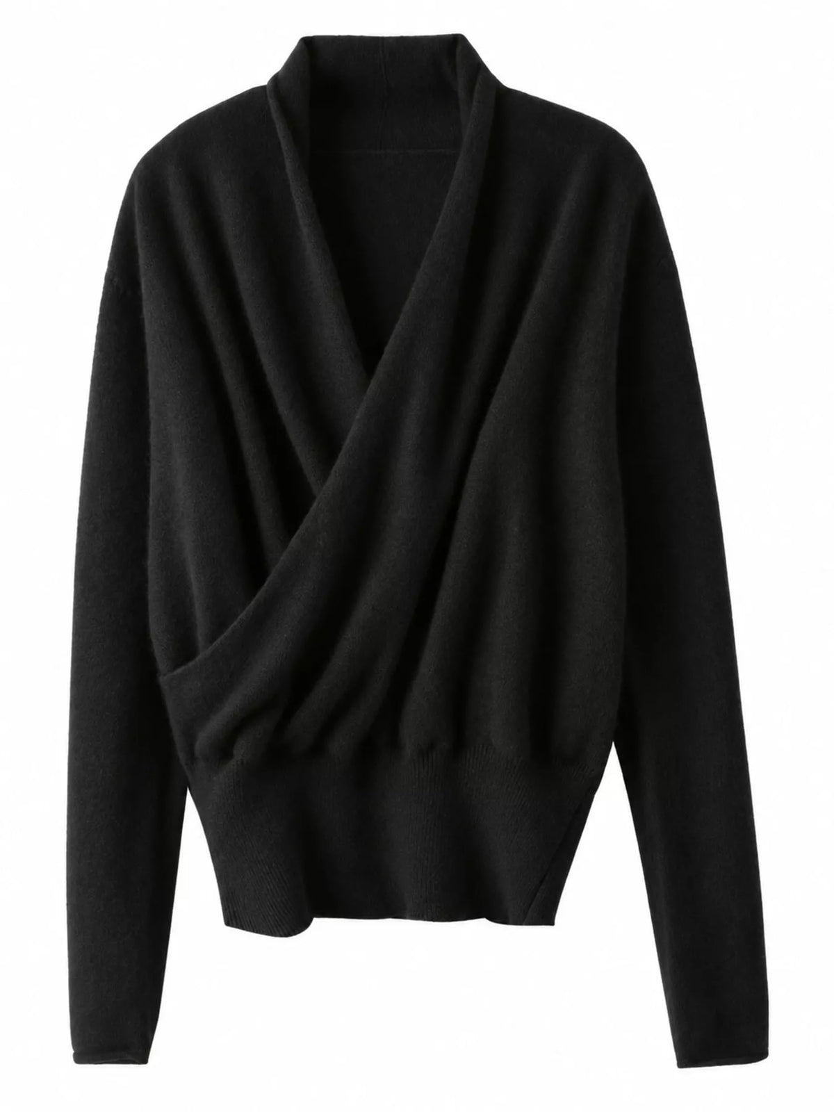 wrap-front long sleeve sweater – crisscross,ribbed fit | dropsona - neutral - size reference