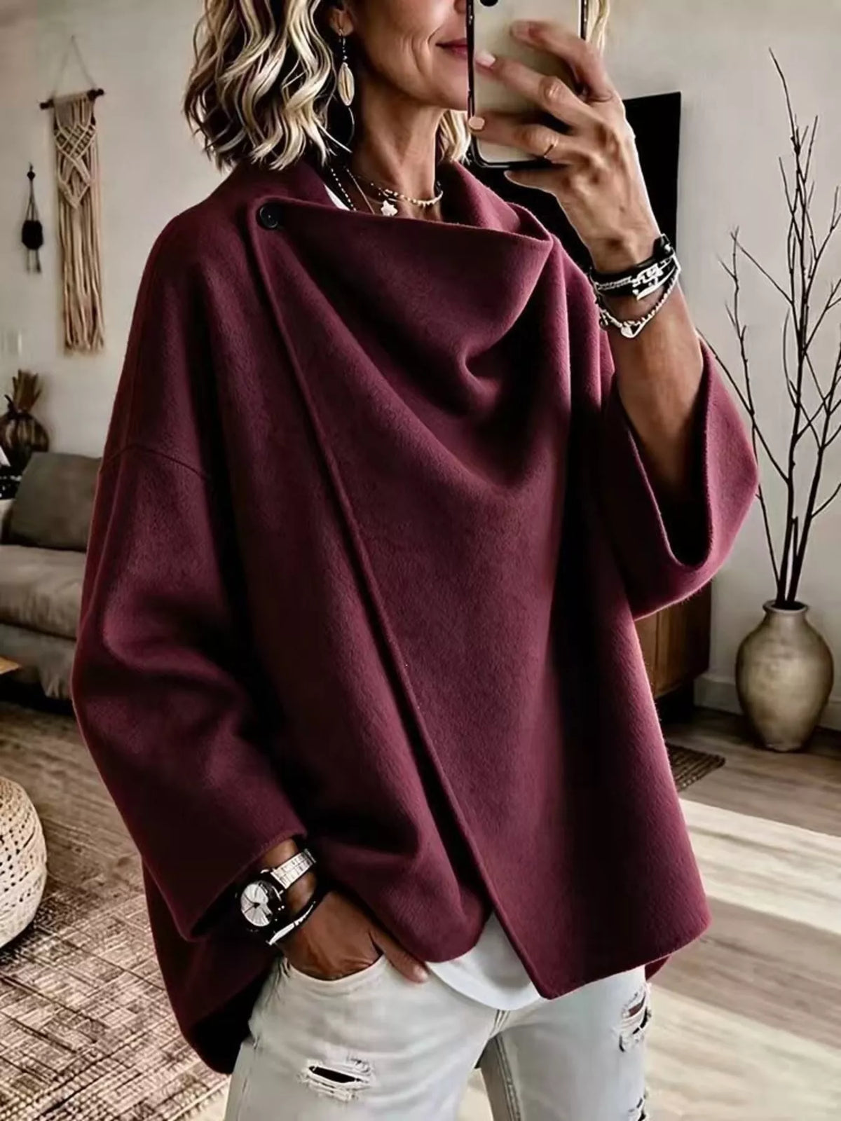 full size asymmetric cowl neck cape plus | dropsona - neutral - everyday use