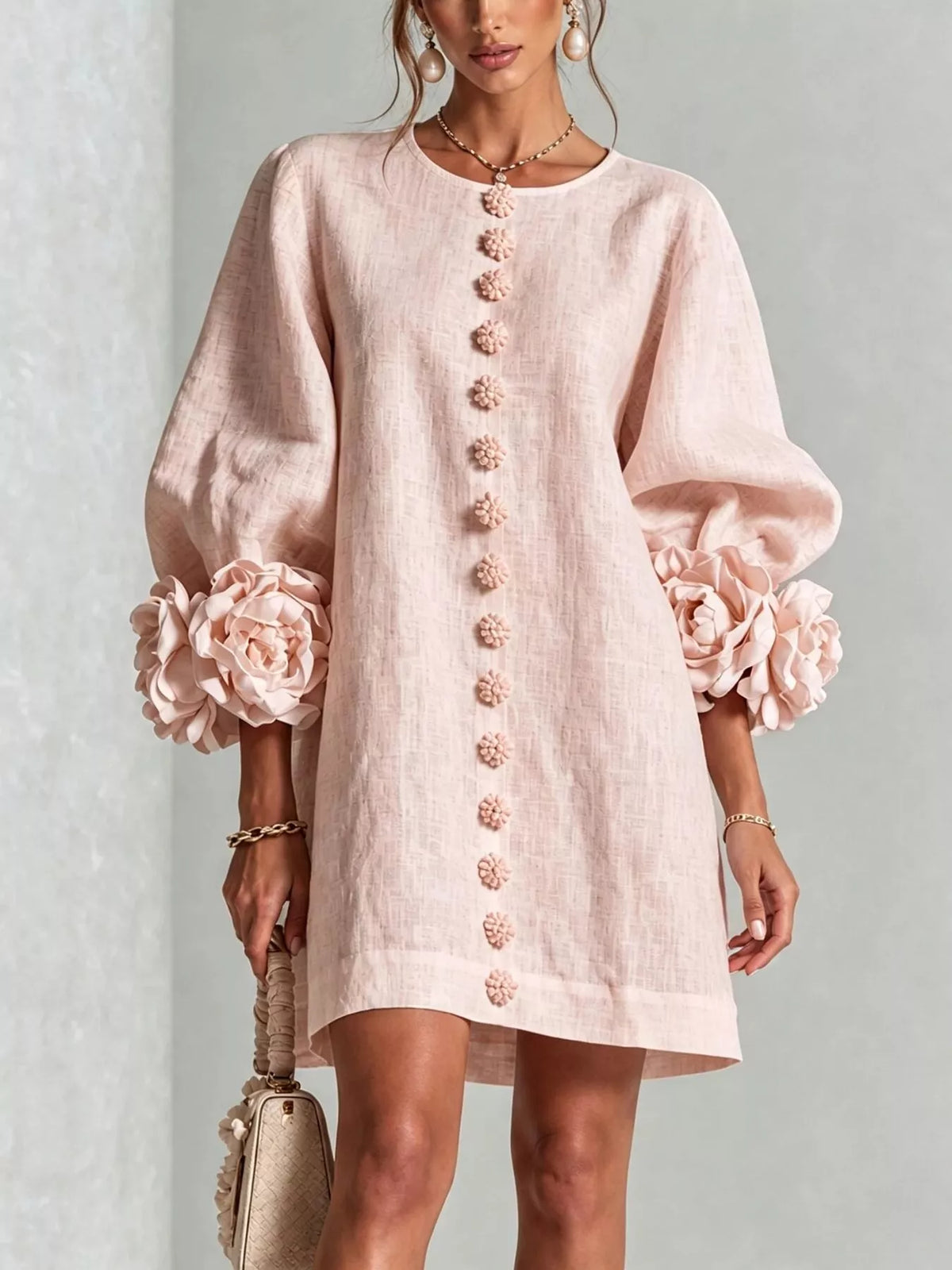 full size 3d floral round neck mini dress plus | dropsona - neutral - everyday use