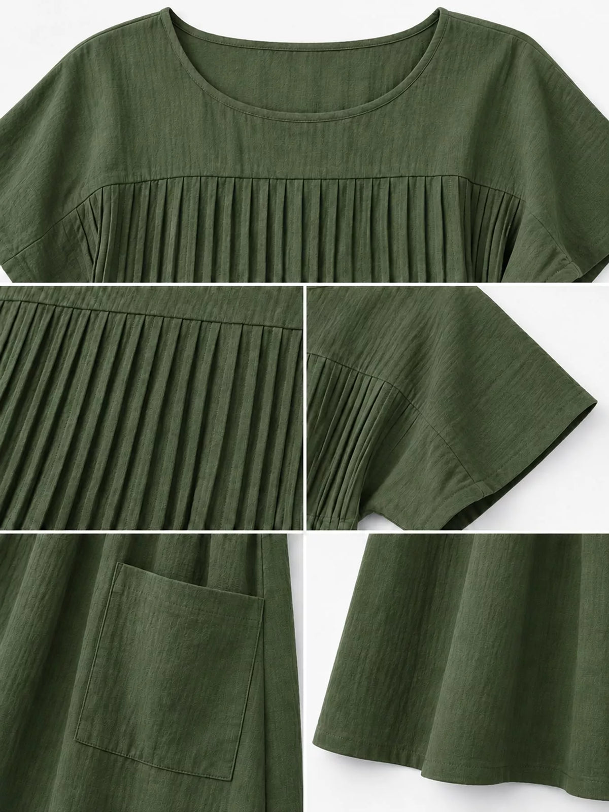full size elegant pleated casual midi dress with | dropsona - neutral - material texture