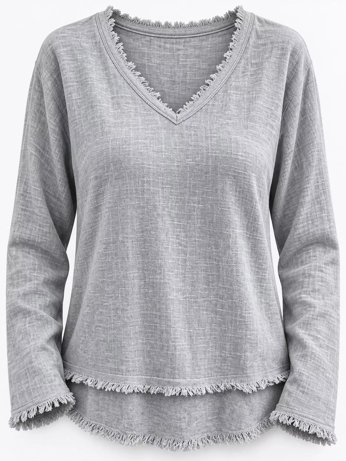 full size frayed hem v-neck blouse plus | dropsona - neutral - material texture