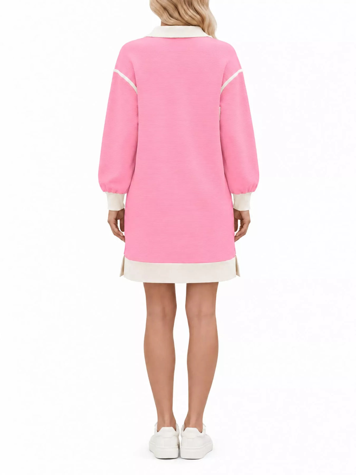 color block quarter-zip sweatshirt dress | dropsona - neutral - close-up detail