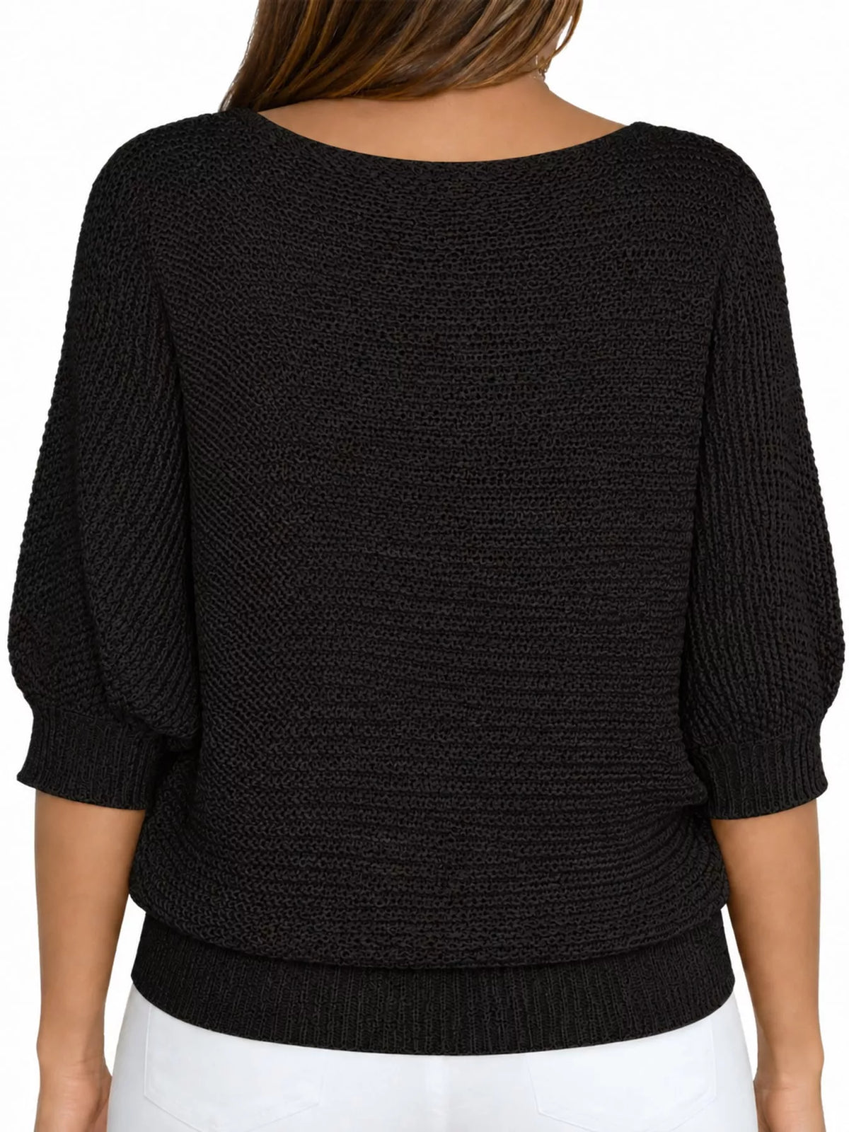 full size boat neck 3/4 sleeve sweater plus | dropsona - neutral - close-up detail