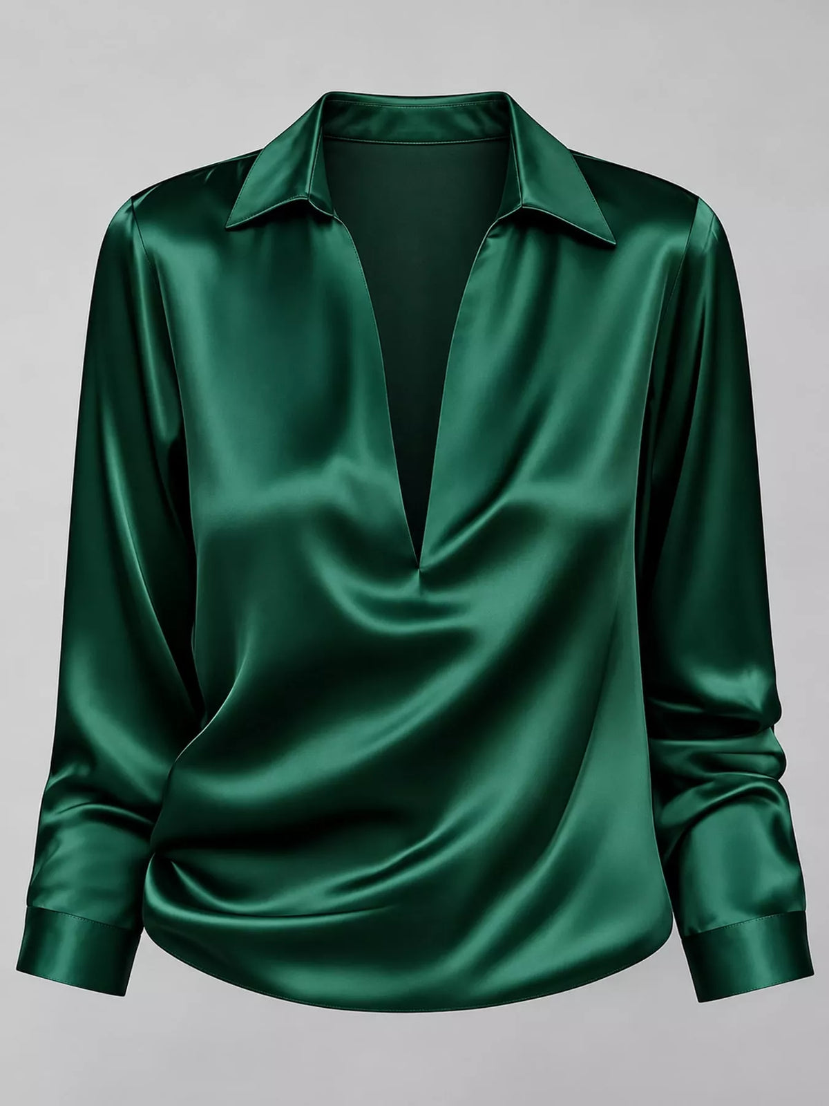 full size satin long sleeve blouse plus | dropsona - neutral - front view