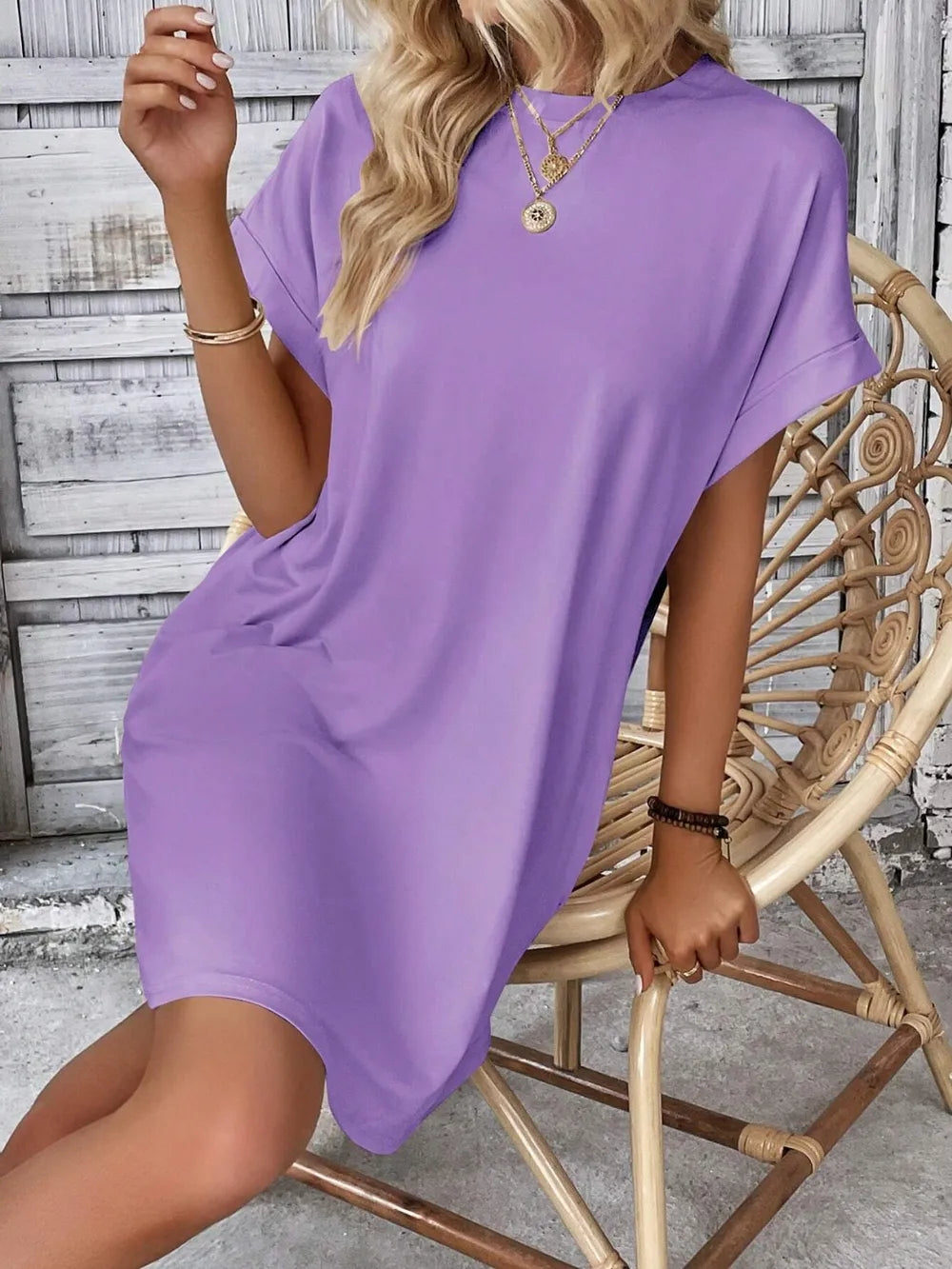 round neck short sleeve mini dress – basic style | dropsona - neutral - usage example