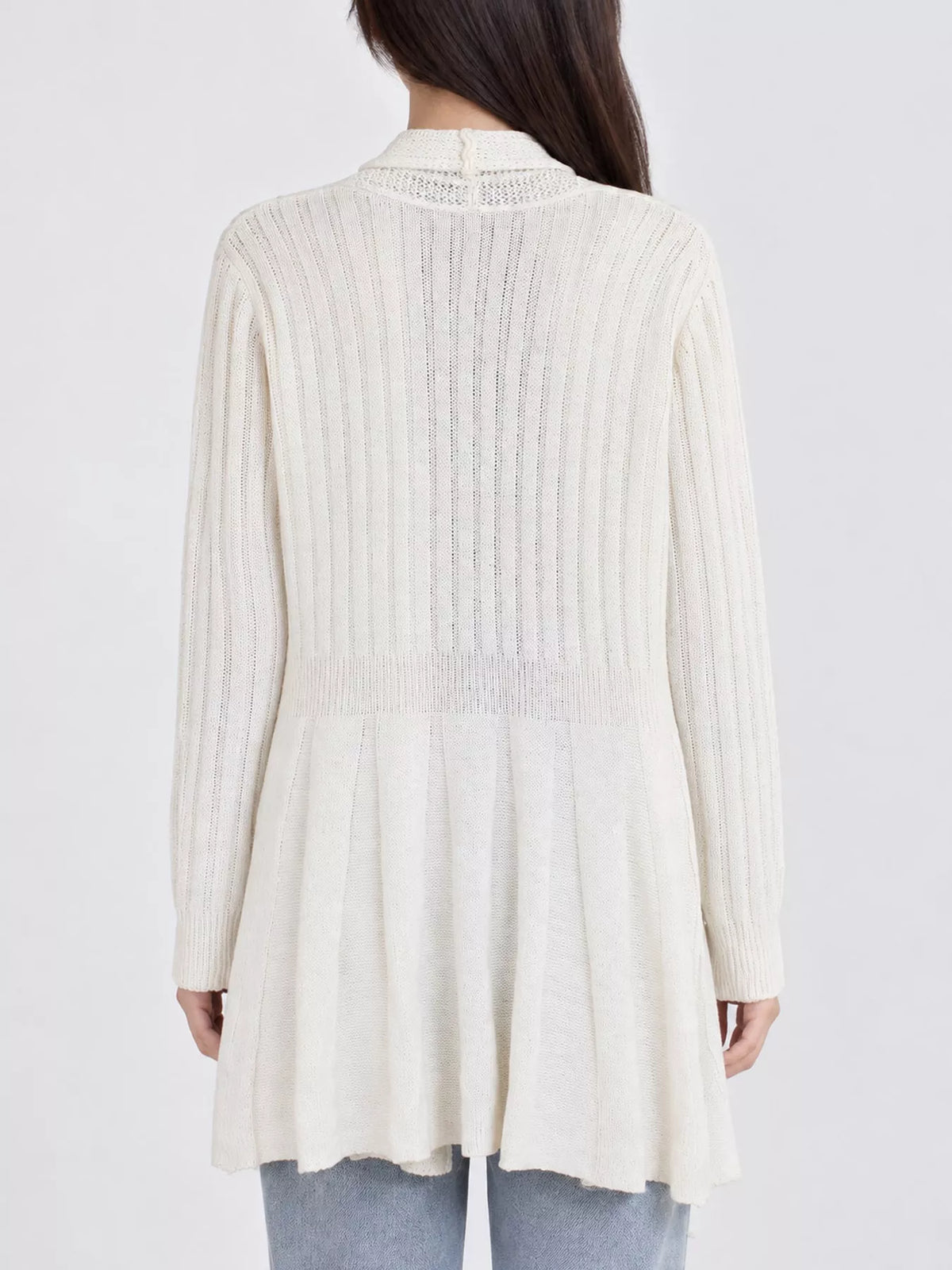 elegant ribbed knit open front flared cardigan | dropsona - neutral - size reference