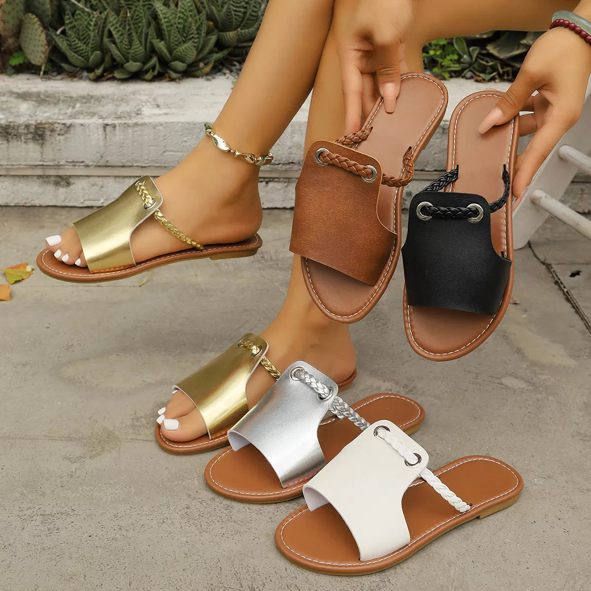 open toe flats sandals – dear monkey | dropsona - neutral - everyday use