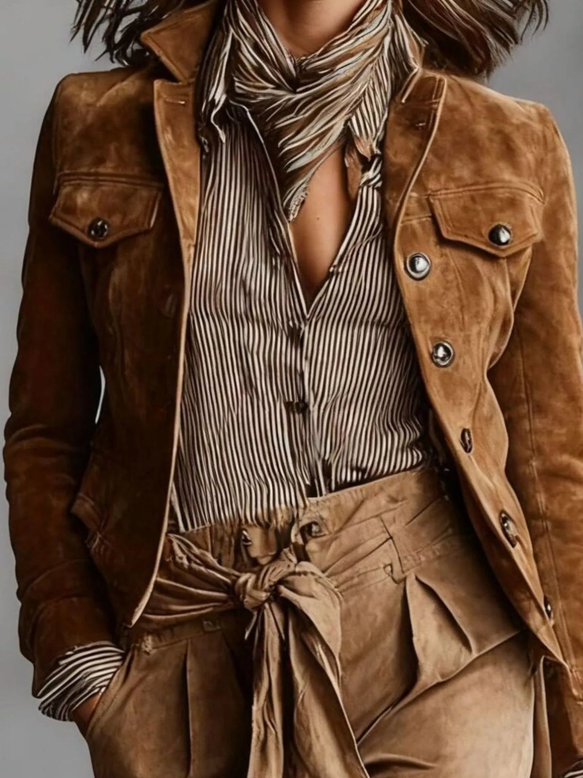full size suede utility blazer with button-front | dropsona - neutral - close-up detail
