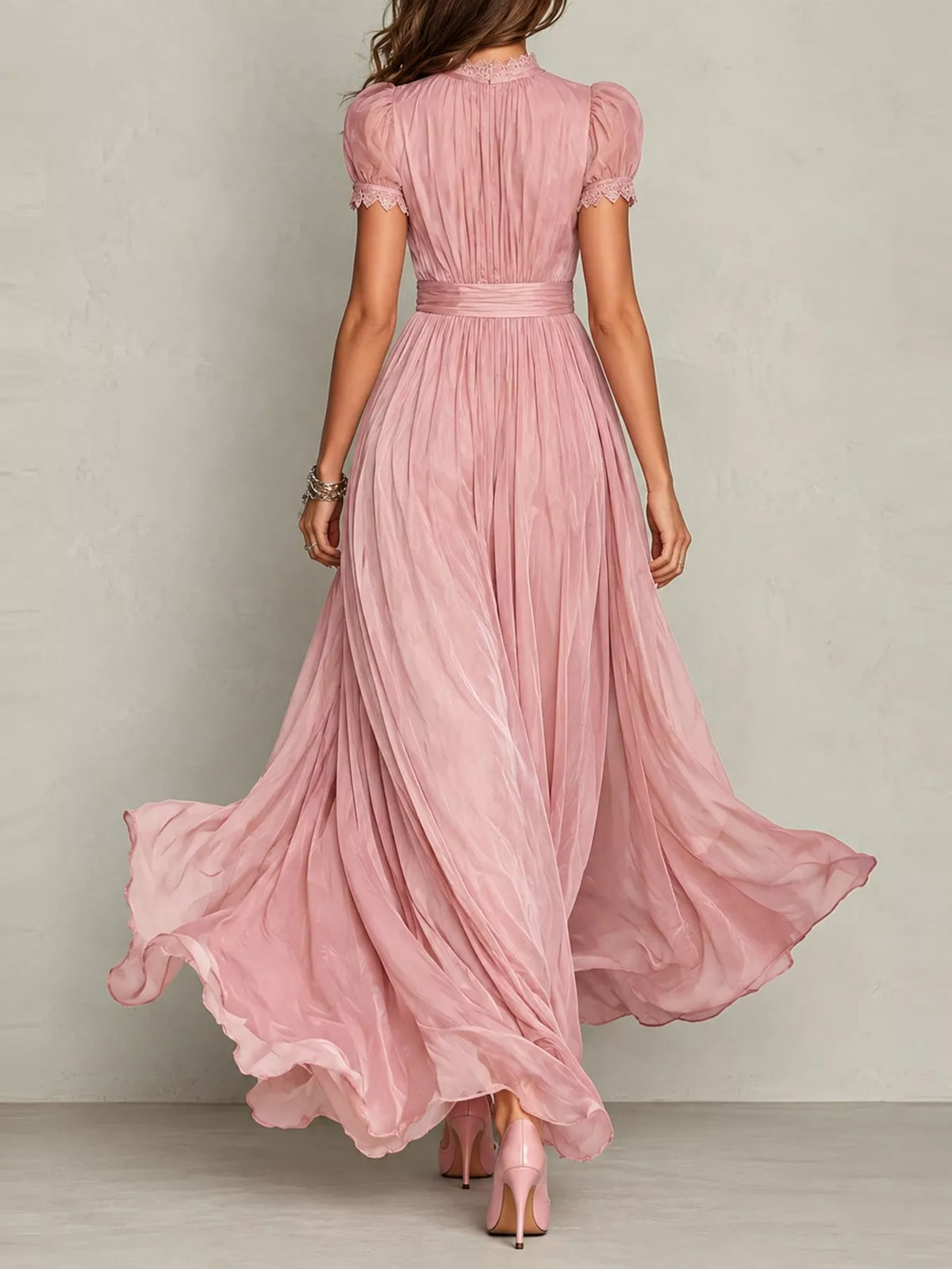 full size elegant sheer chiffon mock-neck maxi dress | dropsona - neutral - material texture