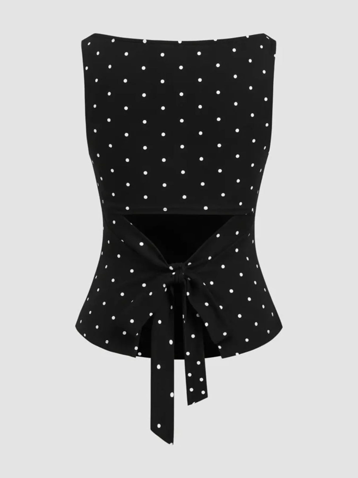 polka dot print sleeveless tank top with tie back | dropsona - neutral - material texture