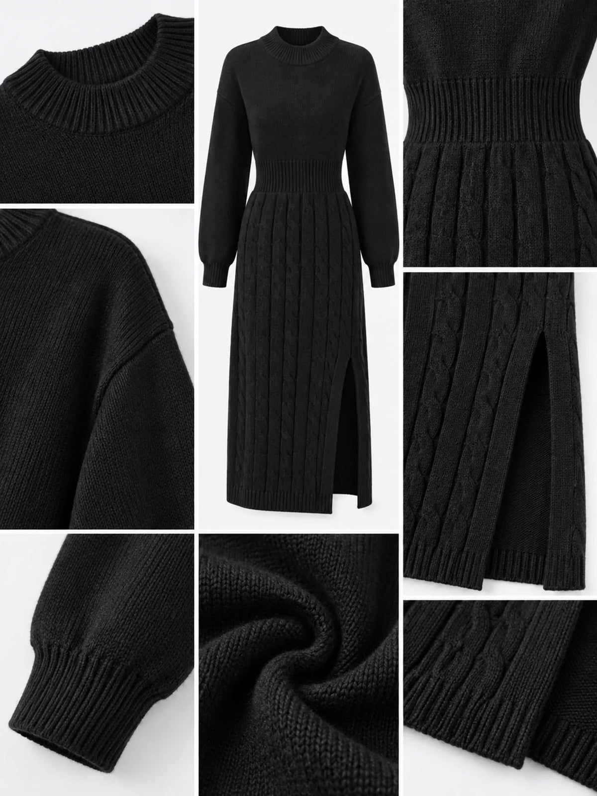 full size mock neck cable knit sweater dress with | dropsona - neutral - material texture