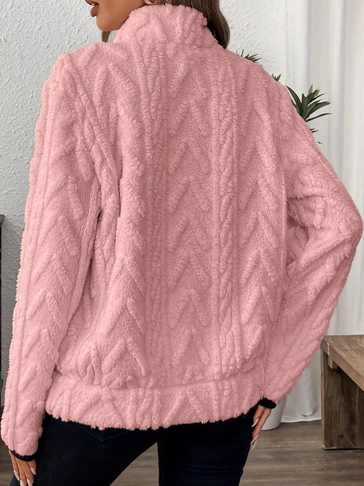full size quarter-zip sherpa sweatshirt plus | dropsona - neutral - close-up detail