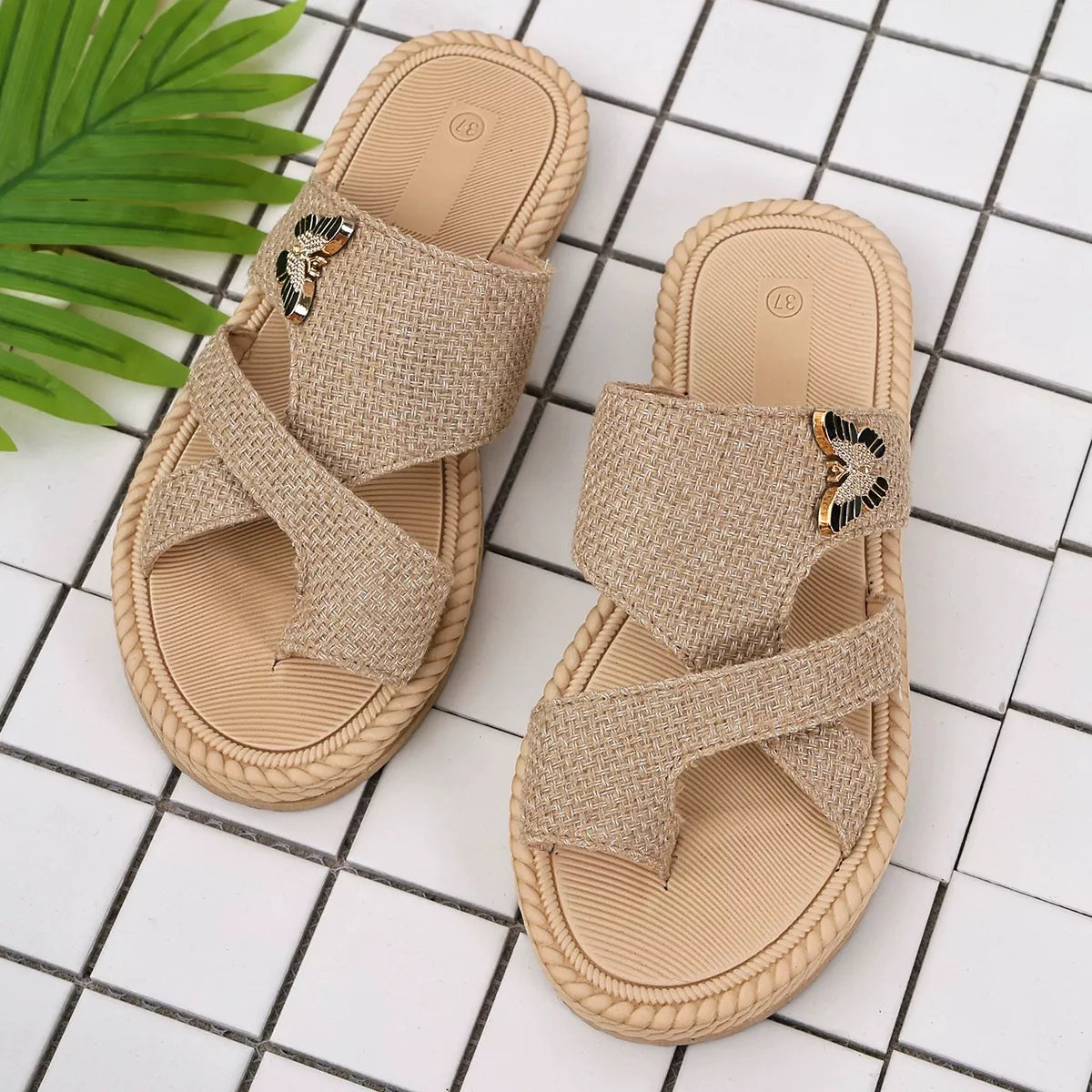 toe loop flats sandals – modern steps | dropsona - neutral - size reference