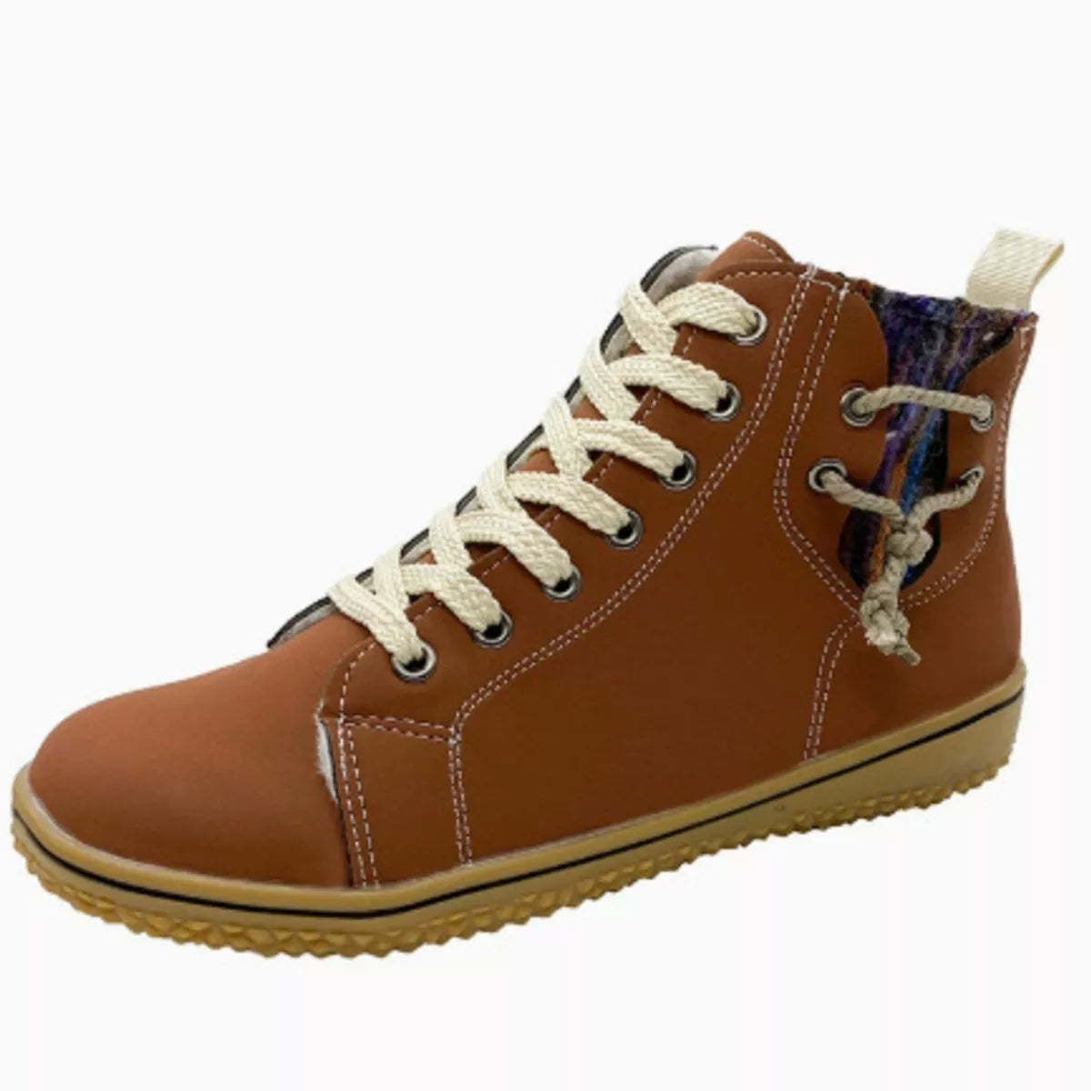 faux suede lace-up ankle boots with warm fleece lining | dropsona - neutral - close-up detail
