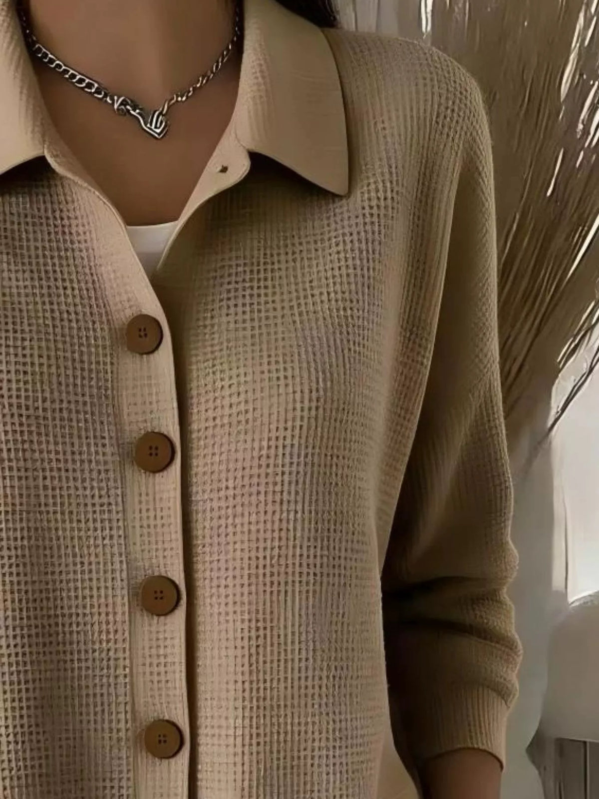 full size waffle knit button-down shirt plus | dropsona - neutral - usage example