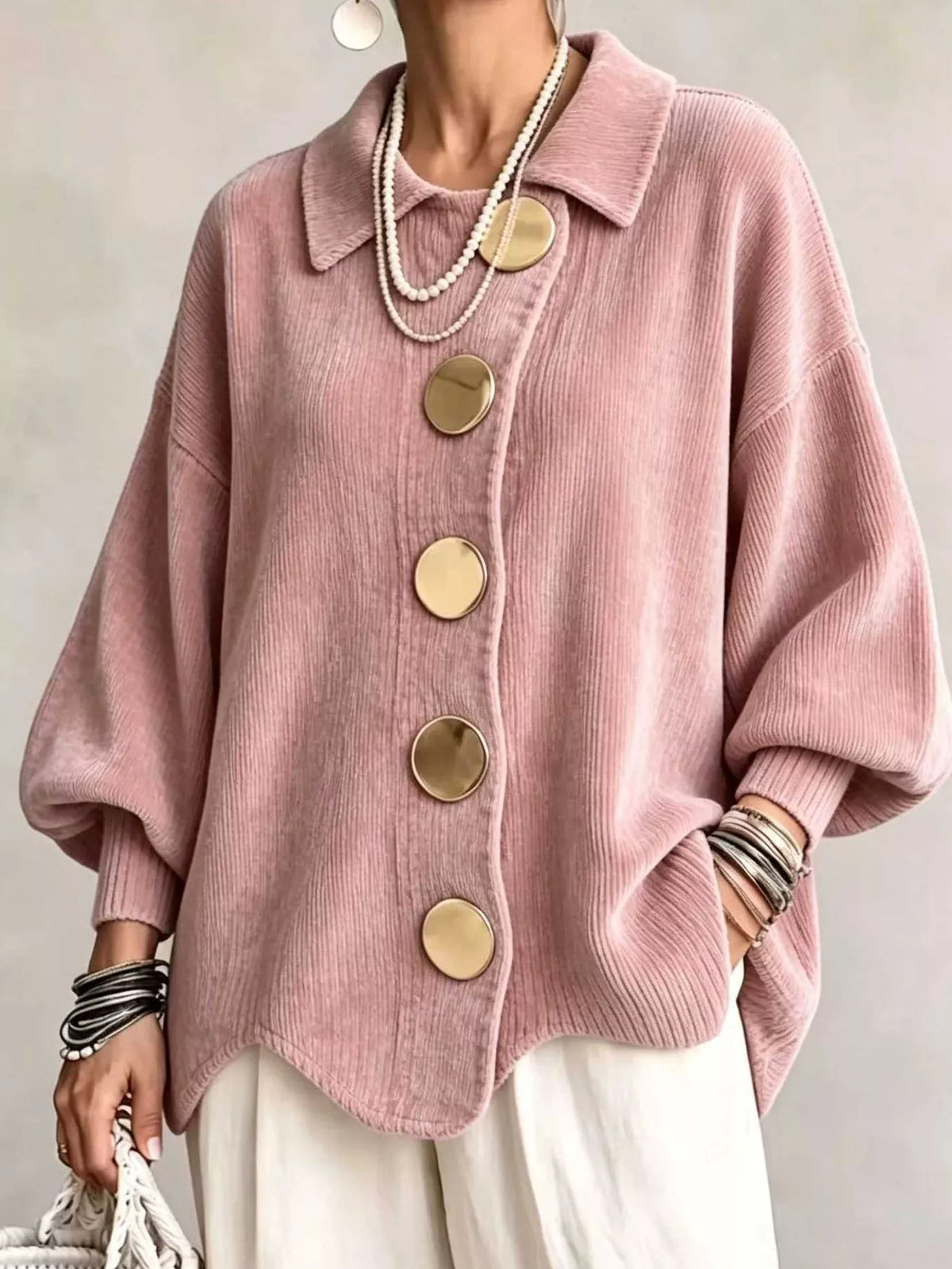 full size ribbed knit gold buttons cardigan plus | dropsona - neutral - packaging