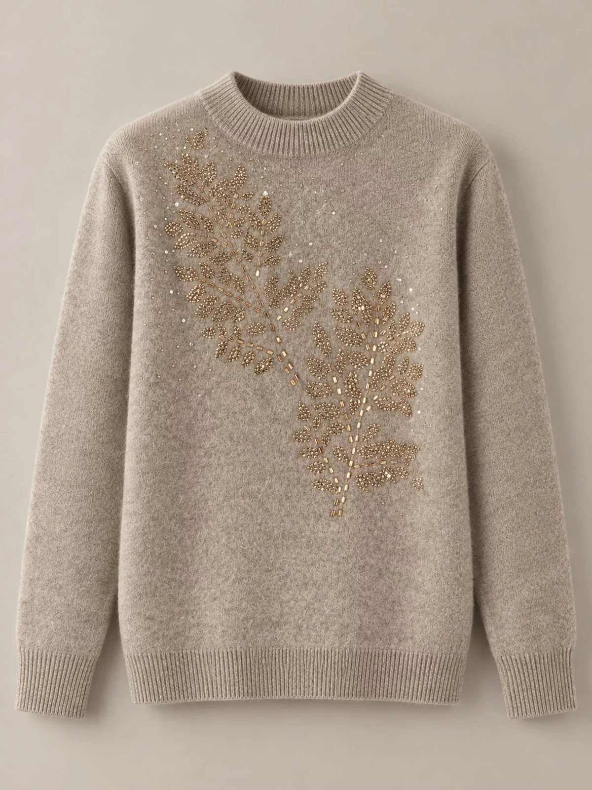 rhinestone leaf mock neck sweater | dropsona polyester - neutral - usage example