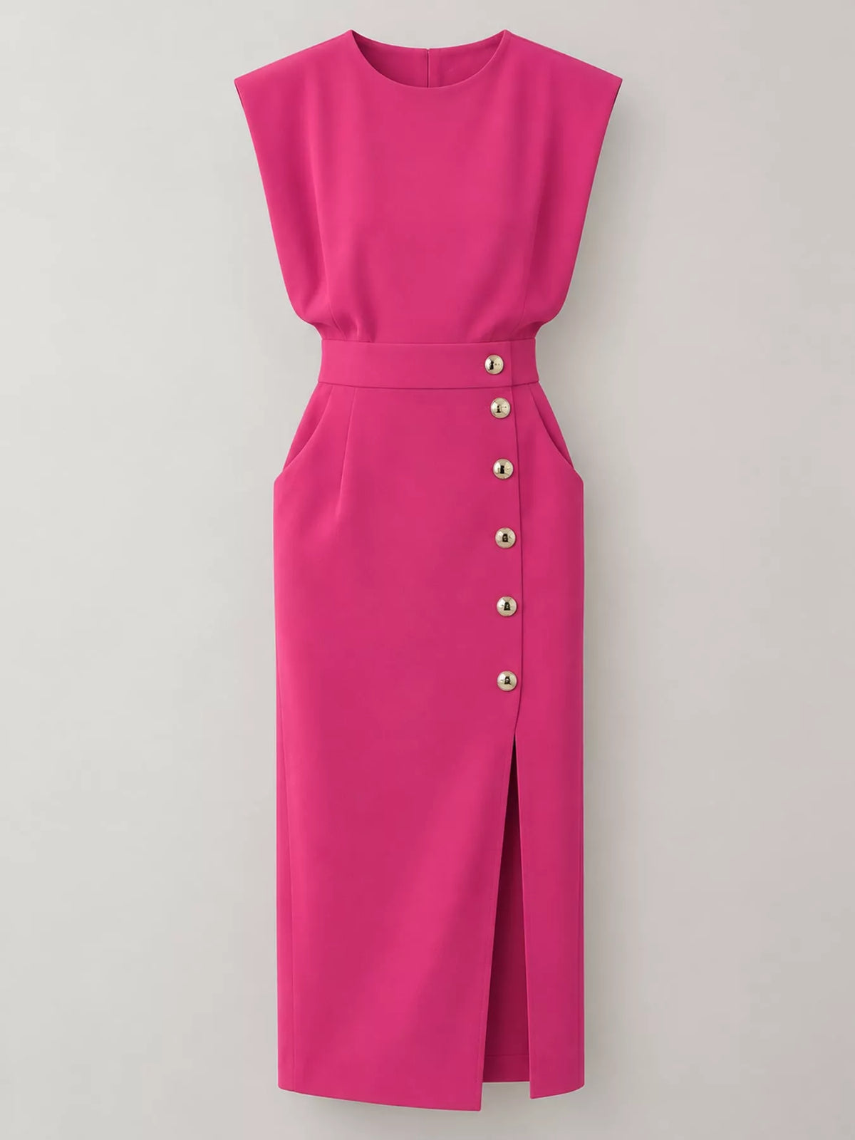 sleeveless midi dress with gold button detail and | dropsona - neutral - material texture