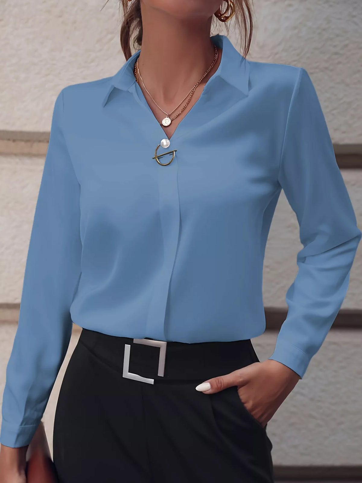 long sleeve satin blouse | dropsona - neutral - material texture