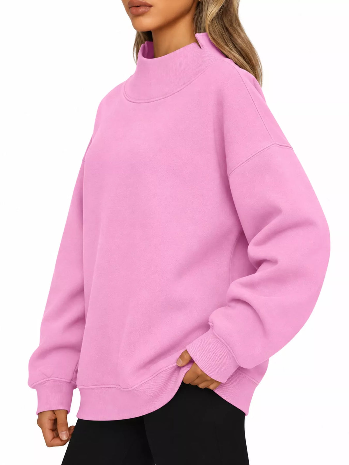 oversized mock neck long sleeve sweatshirt | dropsona - neutral - packaging